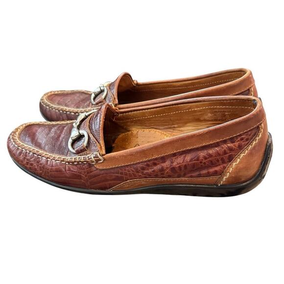 Martin Dingman Mens Driving Loafer US 8M 8 Brown Alligator Horsebit Leather Shoe - Picture 7 of 11